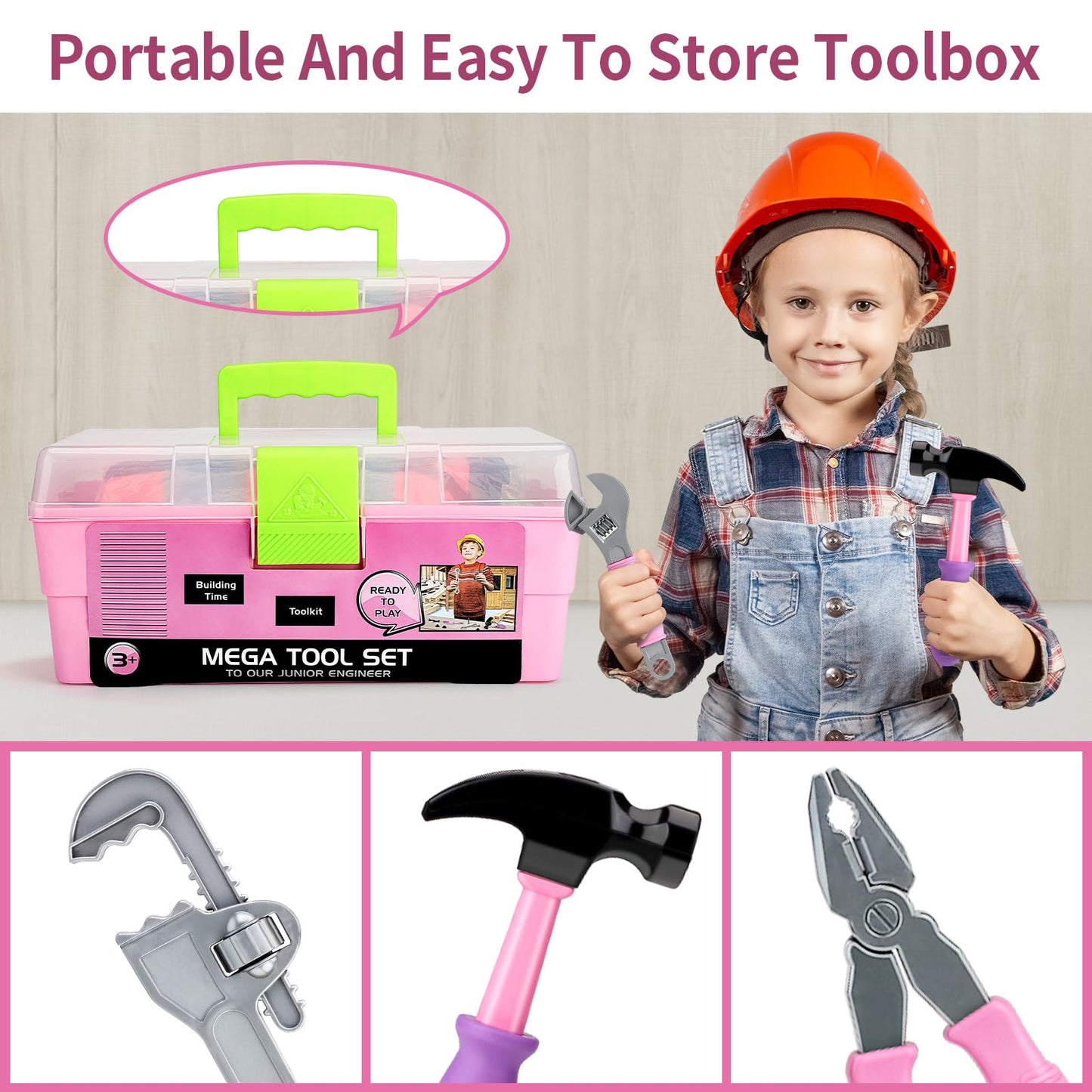 Deejoy Tool Set with Tool Box & Electronic Toy Drill, Pretend Play Kids Construction Kits for Kids Ages 3-5 Years Old, Toddler T