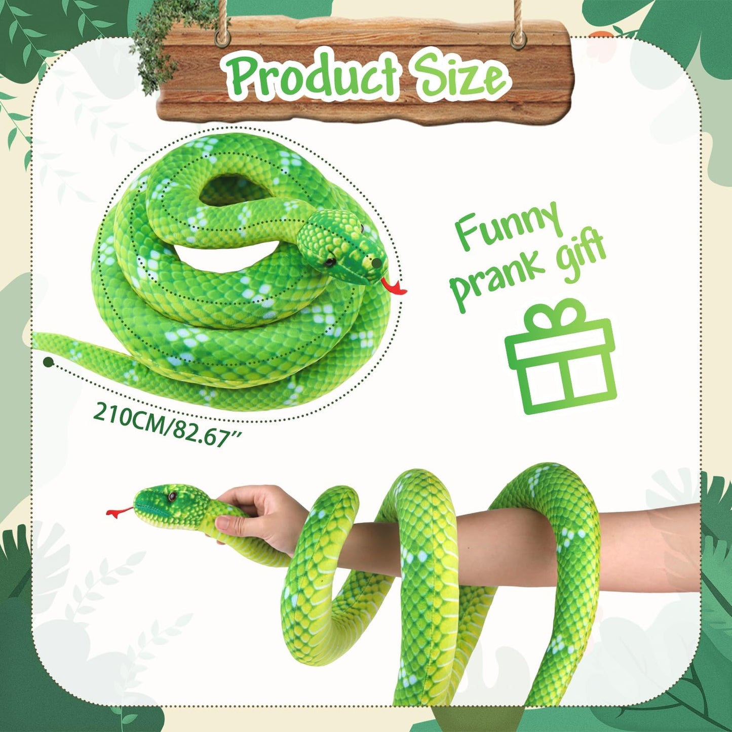 Anboor Giant Snake Stuffed Animals, 82.7 Inch Realistic Snake Plush Toy Long Stuffed Snake, Lifelike Snake Toy For Kids As Party