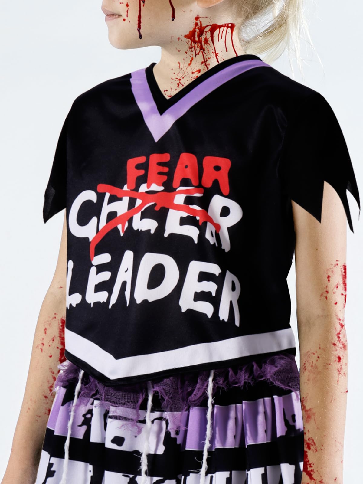 Zombie Cheerleader Halloween Costume For Girls, Bloody Scary Dead Cheerleader Costumes For Make Up Party For Kids Age 8-10, Disf