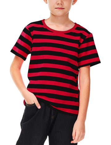 Halloween Black Red Striped Linus Costume Shirt Kids Freddy Krueger Short Sleeve Summer Casual Tee 11-12 Years