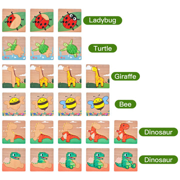 6 Pack Wooden Puzzles For Toddlers 1-3, Toddler Puzzles Ages 2-4, Montessori Puzzles For 1 Year Old, Animal Shape Toddler Puzzle