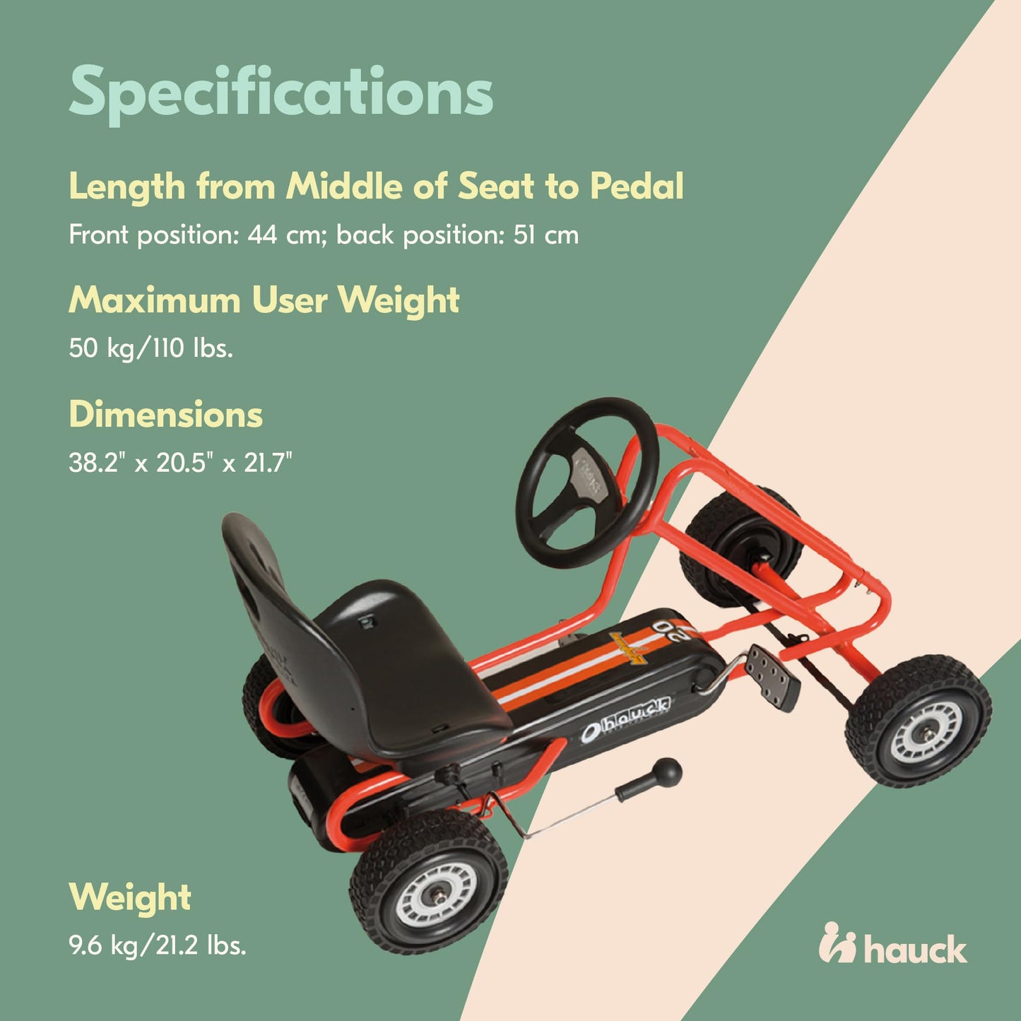hauck Kids Pedal Go Kart, 4 Wheel Bike Cart, Ages 4-8, Lightning Ride, Orange