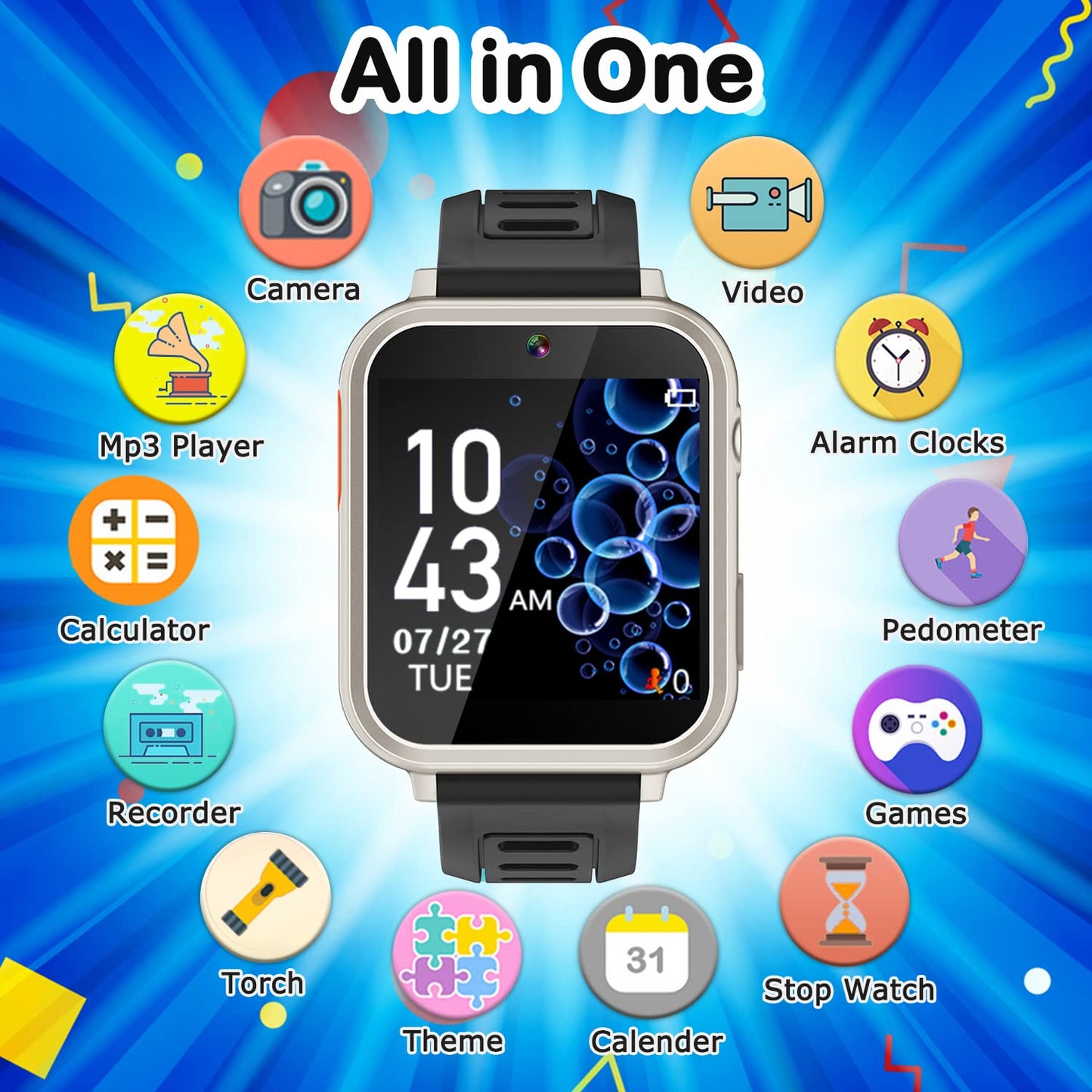 Kids Game Smart Watch For Kids With 24 Puzzle Games Hd Touch Screen Camera Video Music Player Pedometer Alarm Clock Flashlight 12/24 Hr Kids Watch Gift For 4-12 Year Old Boys Girls Toys For Kids
