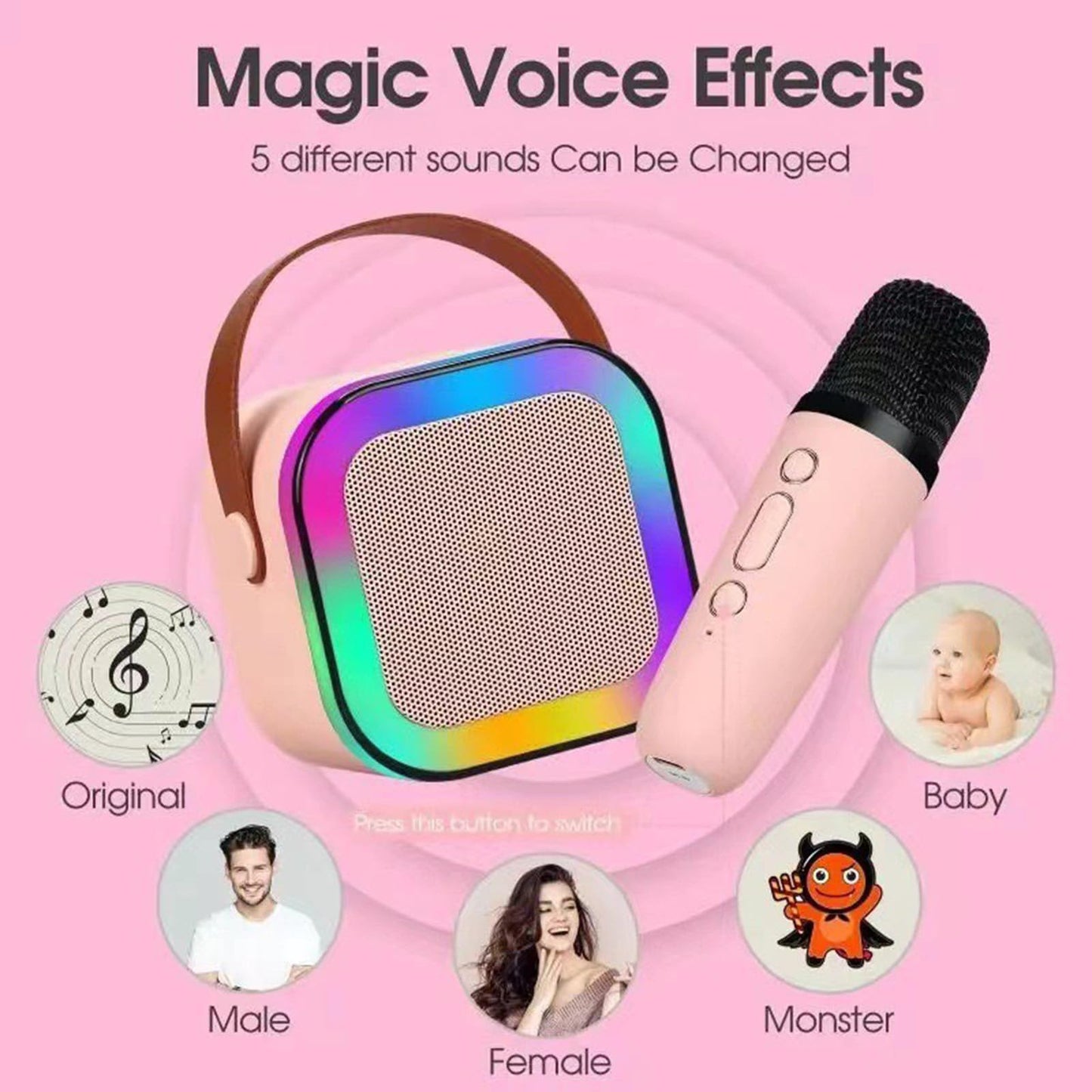 Mini Karaoke Machine With 2 Wireless Microphones For Kids Adults, Kids Karaoke Machine For Girls 18 Pre-Loaded Songs 4, 5, 6, 7,