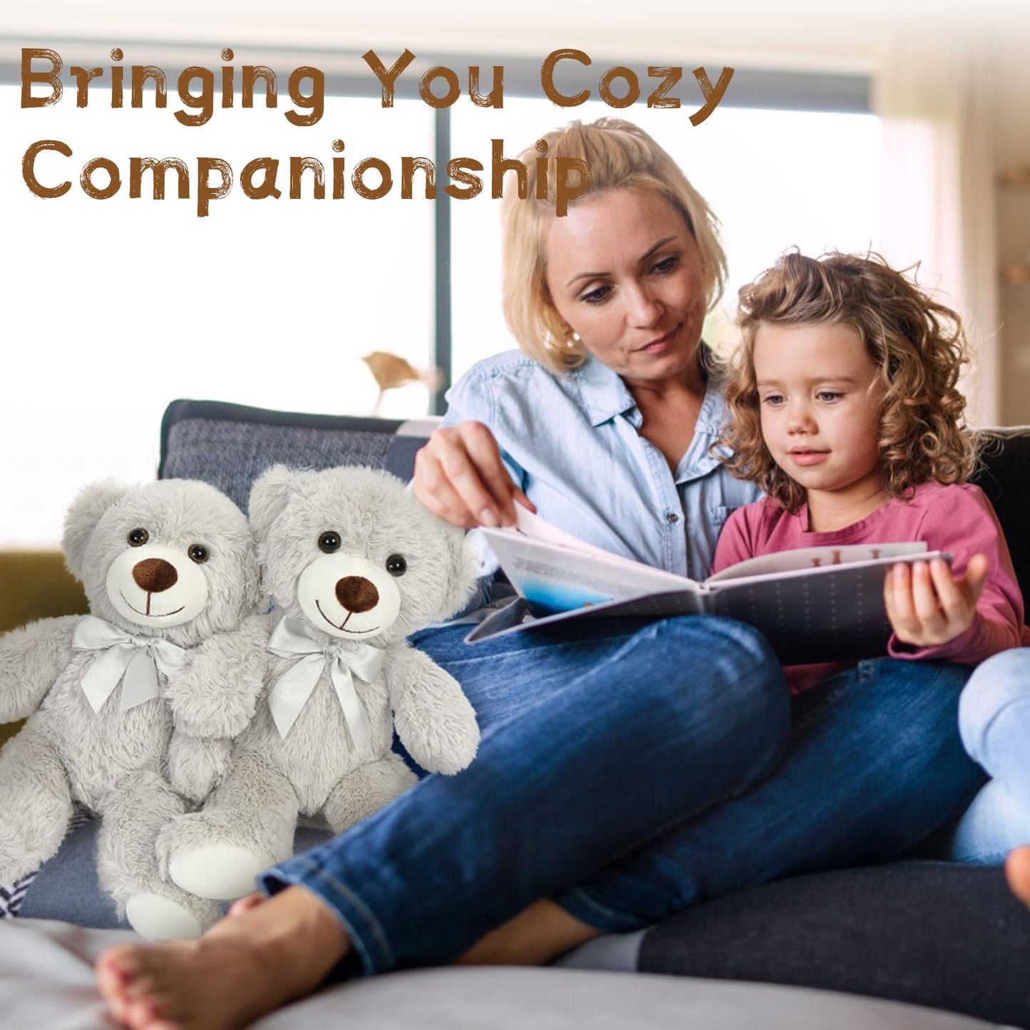 Maogolan Bulk Teddy Bear Baby Shower, 10 Packs Small Gray Teddy Bear Stuffed Animals In Bulk,13.5' Small Stuffed Bears Plush For Wedding,Birthday,Christmas, Party Decorations