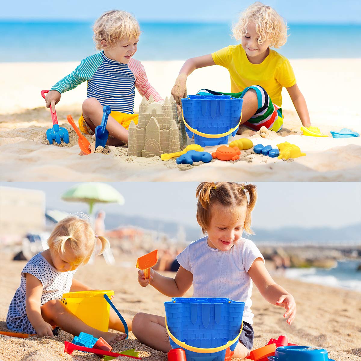 Beach Sand Toys for Kids, 27 pcs Beach Toys Castle Molds Sand Molds, Beach Bucket, Beach Shovel Tool Kit, Sandbox Toys for Toddl