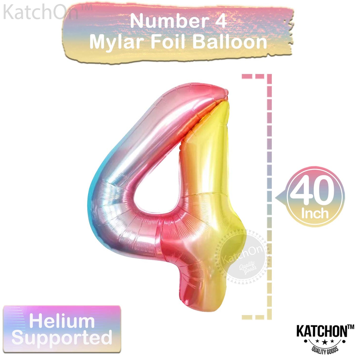 Katchon, Giant, Rainbow 4 Balloon Number - 40 Inch | Number 4 Balloon, Unicorn 4 Birthday Decorations | Number Four Balloon, Unicorn Rainbow 4Th Birthday Decorations | Mermaid Birthday Decorations