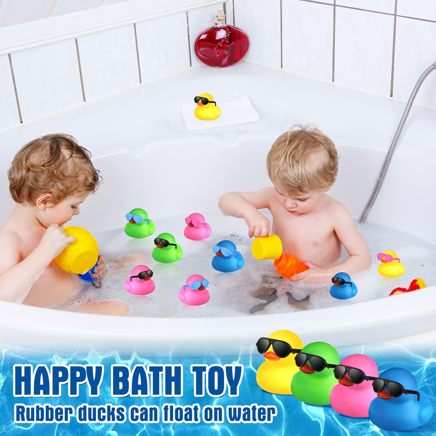 36 Pcs Mini Rubber Ducks With 36 Sunglasses Rubber Ducks In Bulk Bathtub Duckies Toys For Kids Gift Baby Shower Birthday Party Favors Cruise(Multi Color, Duck With Sunglasses)