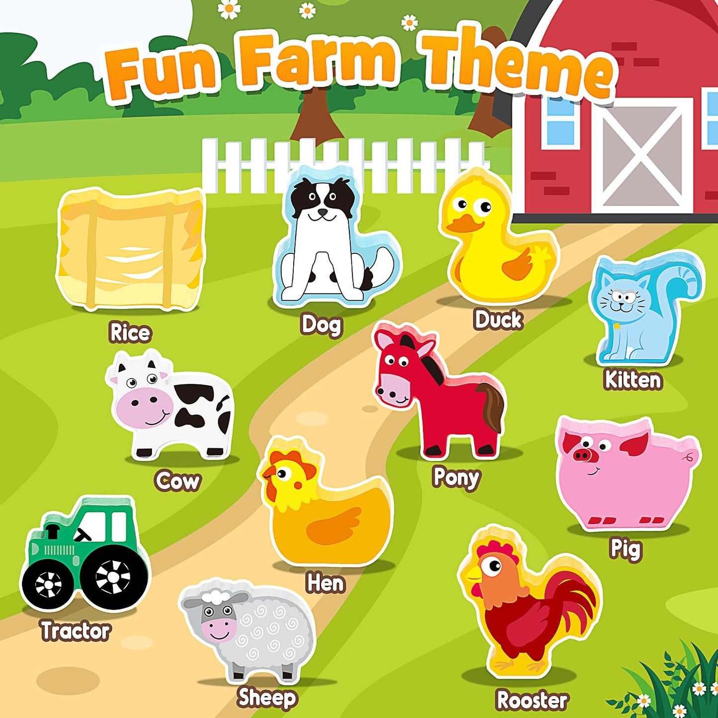 Ipourup Montessori Toys For Kids 3-7 Wooden Farm Animal Blocks Stacking Games Toy For 3 4 5 6 Year Old Girls Boys Birthday Gifts