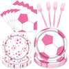 Rakuto Pink Soccer Plates and Napkins Set for Girls, 96PCS Disposable Birthday Party Paper Tableware Decorations, Soccer Theme B