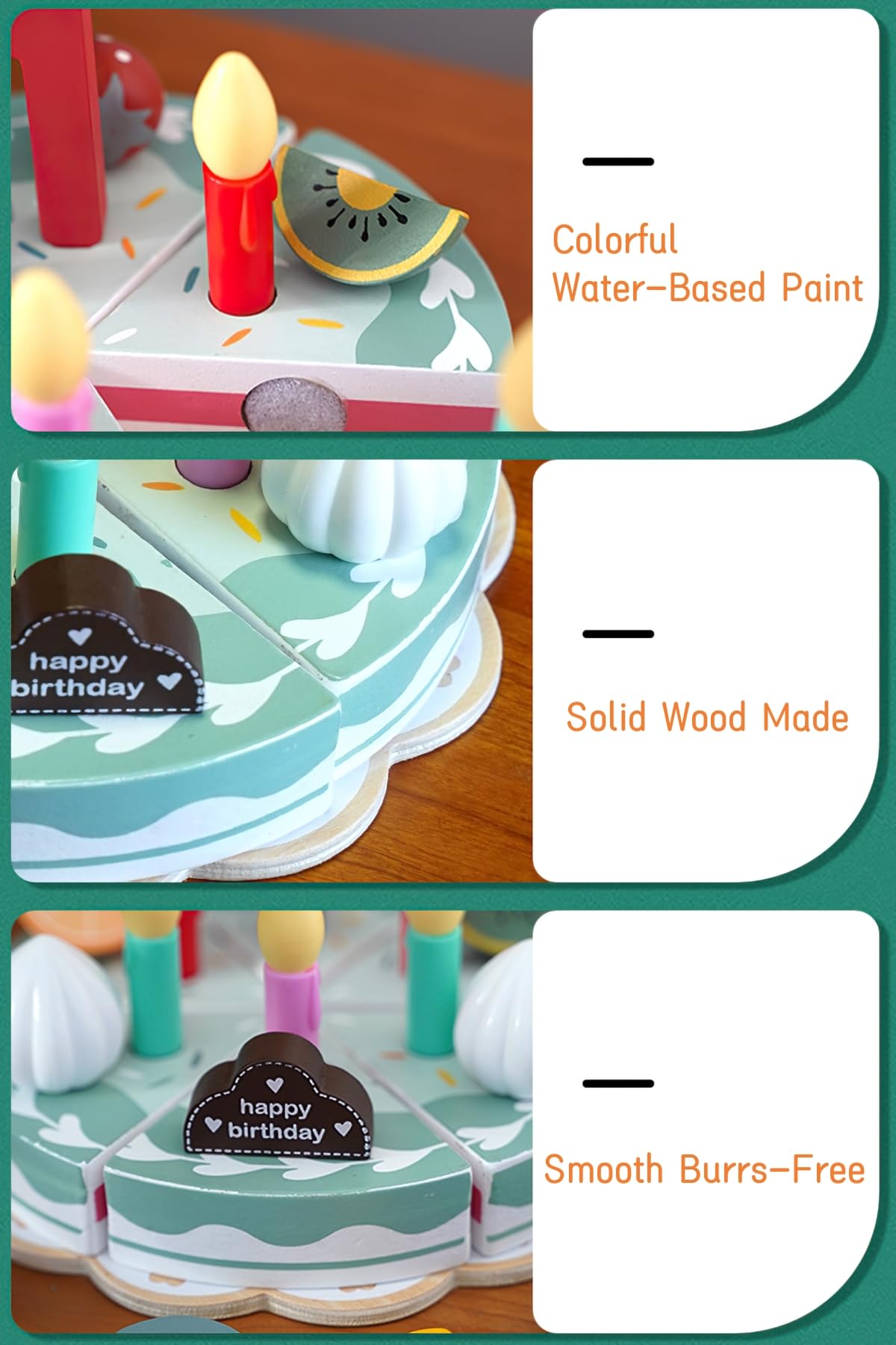 Wooden Birthday Cake Play Food Set Toys, Pretend Play Kids Tea Party Set For Little Girls Toddlers, Montessori Wooden Play Kitch