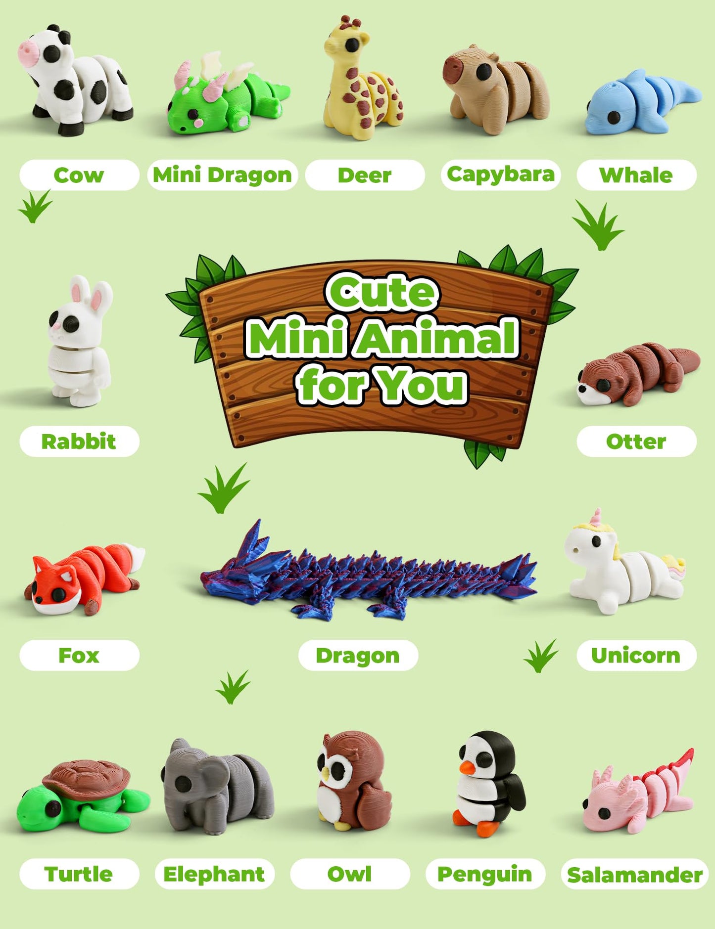 15 Packs Mini 3D Printed Animals, 3D Printed Fidget Toys Figures Set, Fidget Desk Toys, Dragon Eggs with Dragon Inside, 3D Print