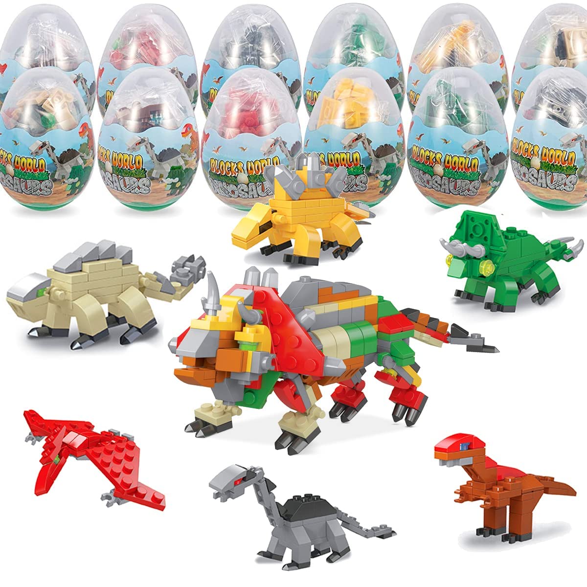 Lebocado Mini Building Block Sets, 12Pcs Dinosaur Toys Building Blocks, 6 In 1 Stem Toys Eggs Building Sets, Party Favors For Ki