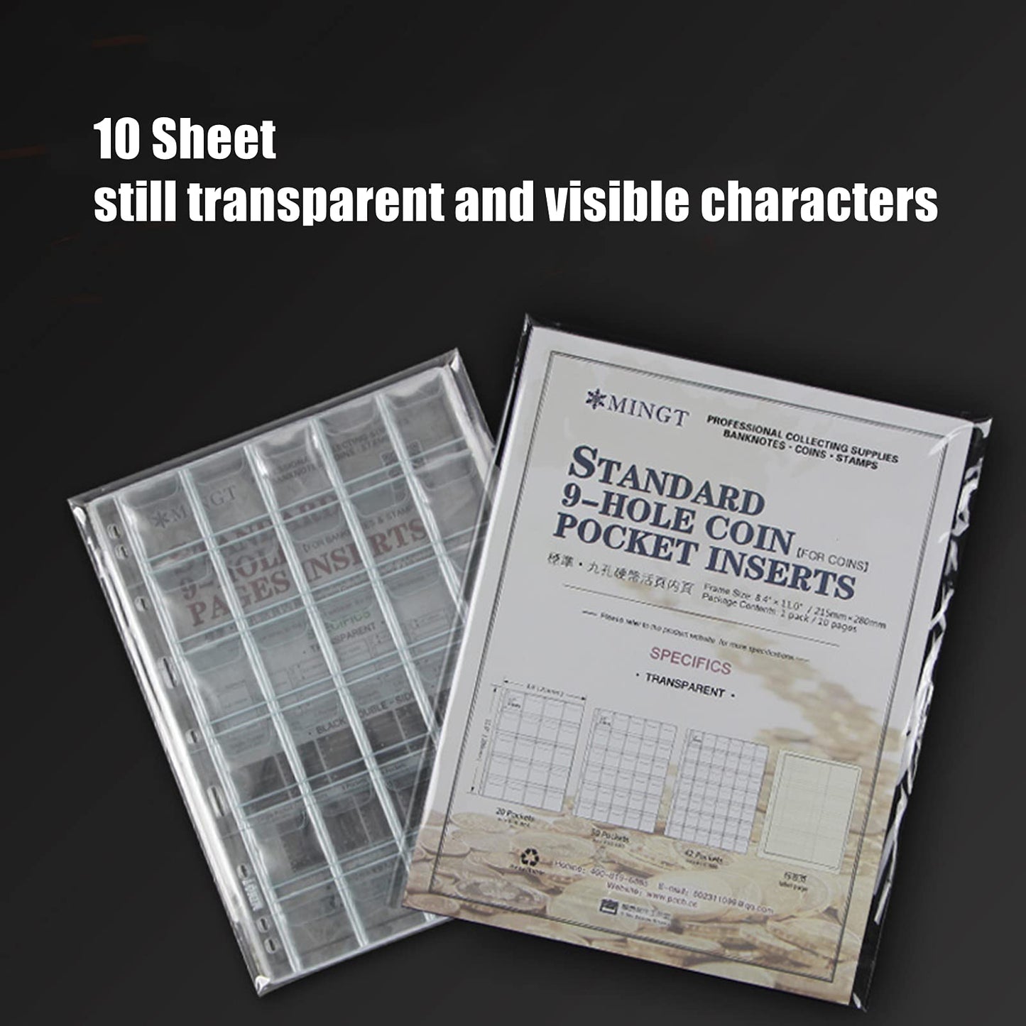12-Pocket Coin Pages For Collectors, Standard 9-Hole Coin Collection Pages, 10 Sheets Coin Sleeves, Coin Collecting Supplies (12
