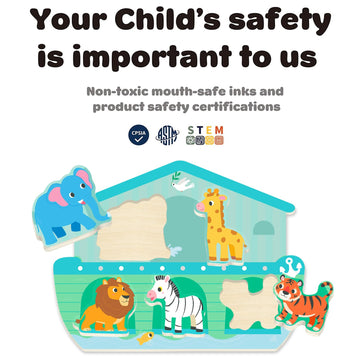 Moinkidz 5 Piece Noah'S Ark Puzzle, Religious Scene Wooden Chunky Jigsaw Puzzles For Kids Ages 3-5, Christian Bible Preschool Ed