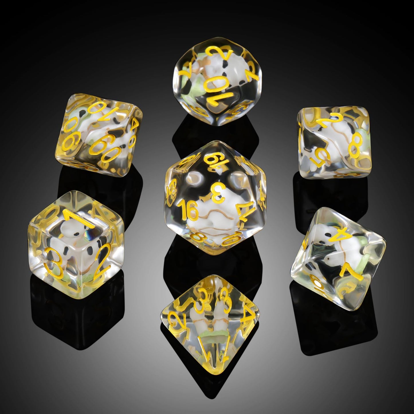 White Cat Gaming Dice Set D&D, DNDND 7PCS Resin DND Dice with Velvet Bag for Dungeons and Dragons Role Playing Games and Tableto