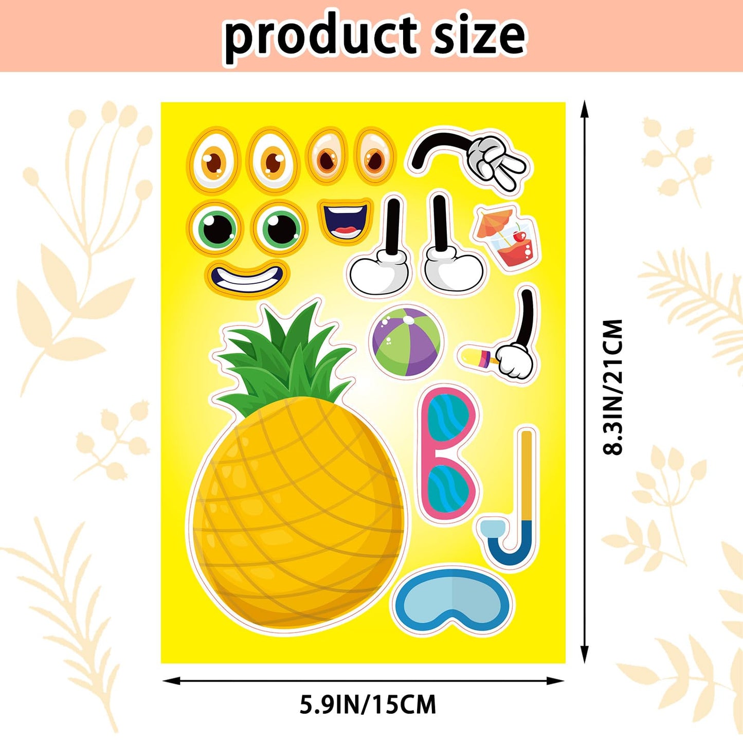 Kopokita 24 Sheets 8.3'' 5.9'' Make Your Own Fruit Stickers For Toddlers Kids Party Favors, Make A Face Stickers For Kids Activ