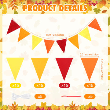 Jetec 5 Pieces 41 Feet Fall Pennant Banner Autumn Decoration Yellow Orange and Red Felt Triangle Flags Bunting Banners for Fall