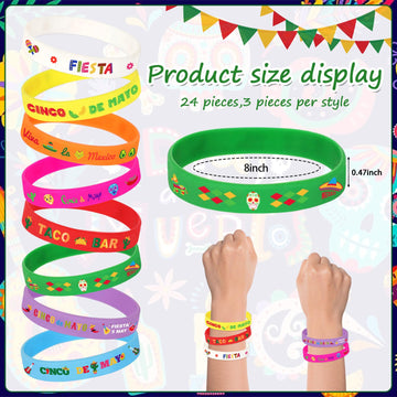 JUNEBRUSHS 24pcs Mexican Fiesta Party Favors Silicone Bracelets Cactus Guitar Hat Rubber Wristbands for Fiesta Mexican Birthday