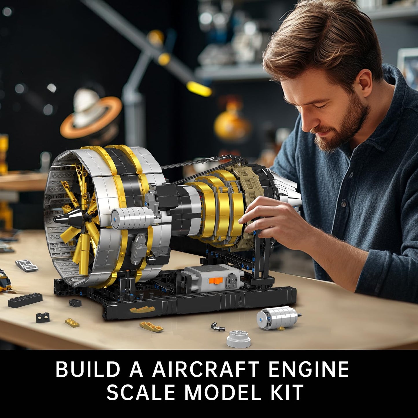 Mould King City Aircraft Engine Building Kit, Turbojet Engine Model That Runs, Mini Engine Build Kit For Adults With Battery, Mechanical Science Education Stem Toy(2256 Pcs)