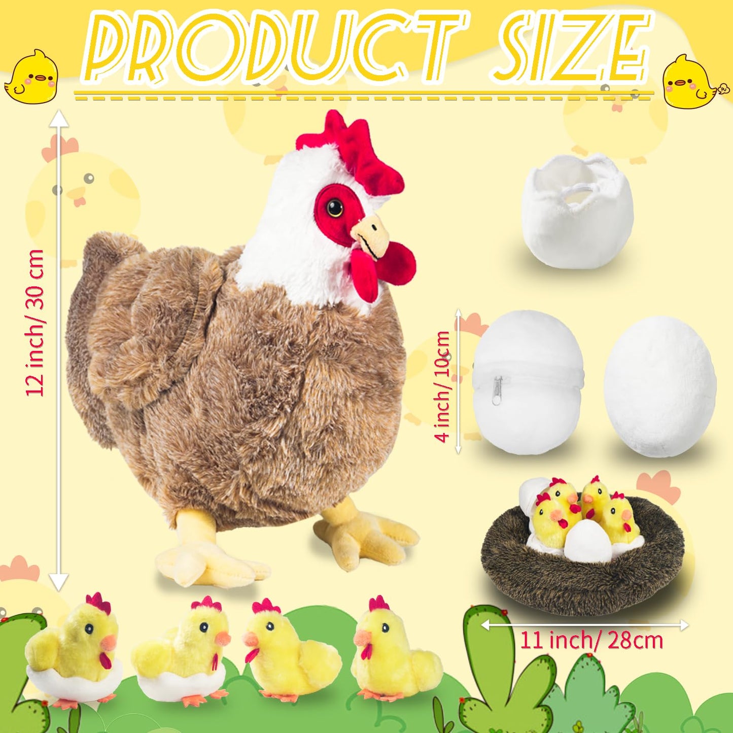 Youthfuljive 9 In 1 Chicken Stuffed Animal, Chicken Plush Stuffed Animal Chicken Toys Egg Laying Hen With Zippered Belly, Baby C