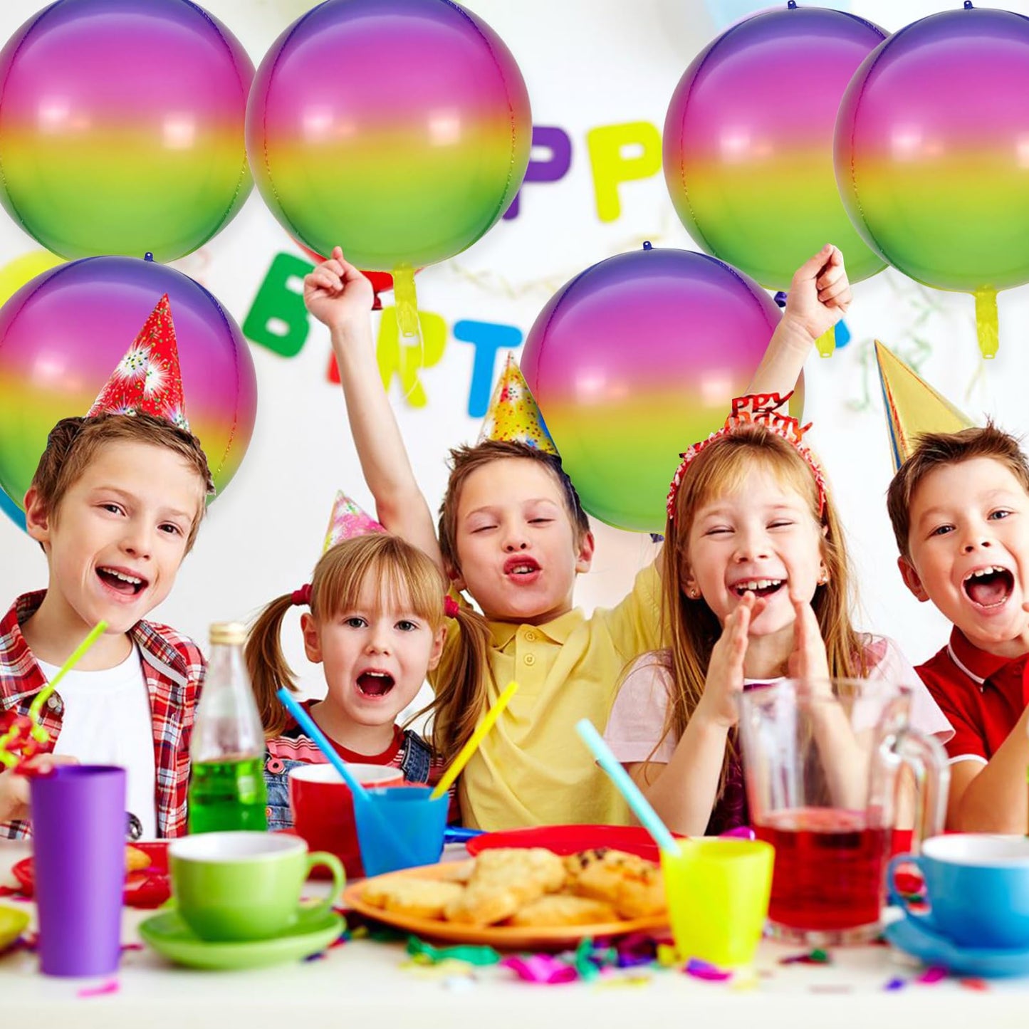 Rainbow Balloons, 10 Pcs 22 Inch 4D Gradient Mylar Foil Balloons Rainbow Party Decorations Round Sphere Foil Balloon, Great For