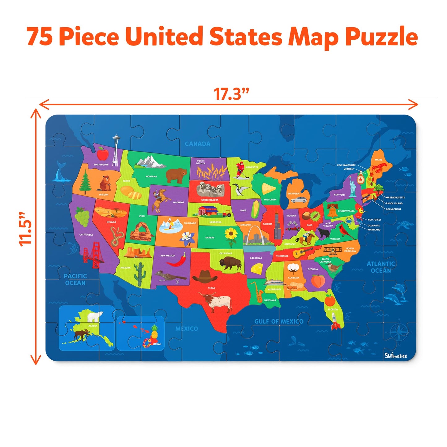 Skillmatics United States Map Puzzle - 75 Piece Jigsaw Puzzle, Educational Toy, Geography For Kids, 250+ Facts About The States Of America, Gifts For Boys & Girls Ages 6 To 12
