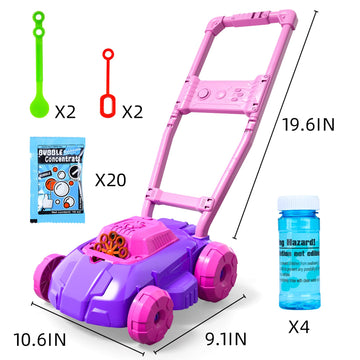 Bennol Pink And Purple Bubble Lawn Mower For Toddlers, Kids Automatic Bubble Blower Maker Machine, Outdoor Gardening Push Toys, Birthday Gifts For Preschool Baby Girls Boys