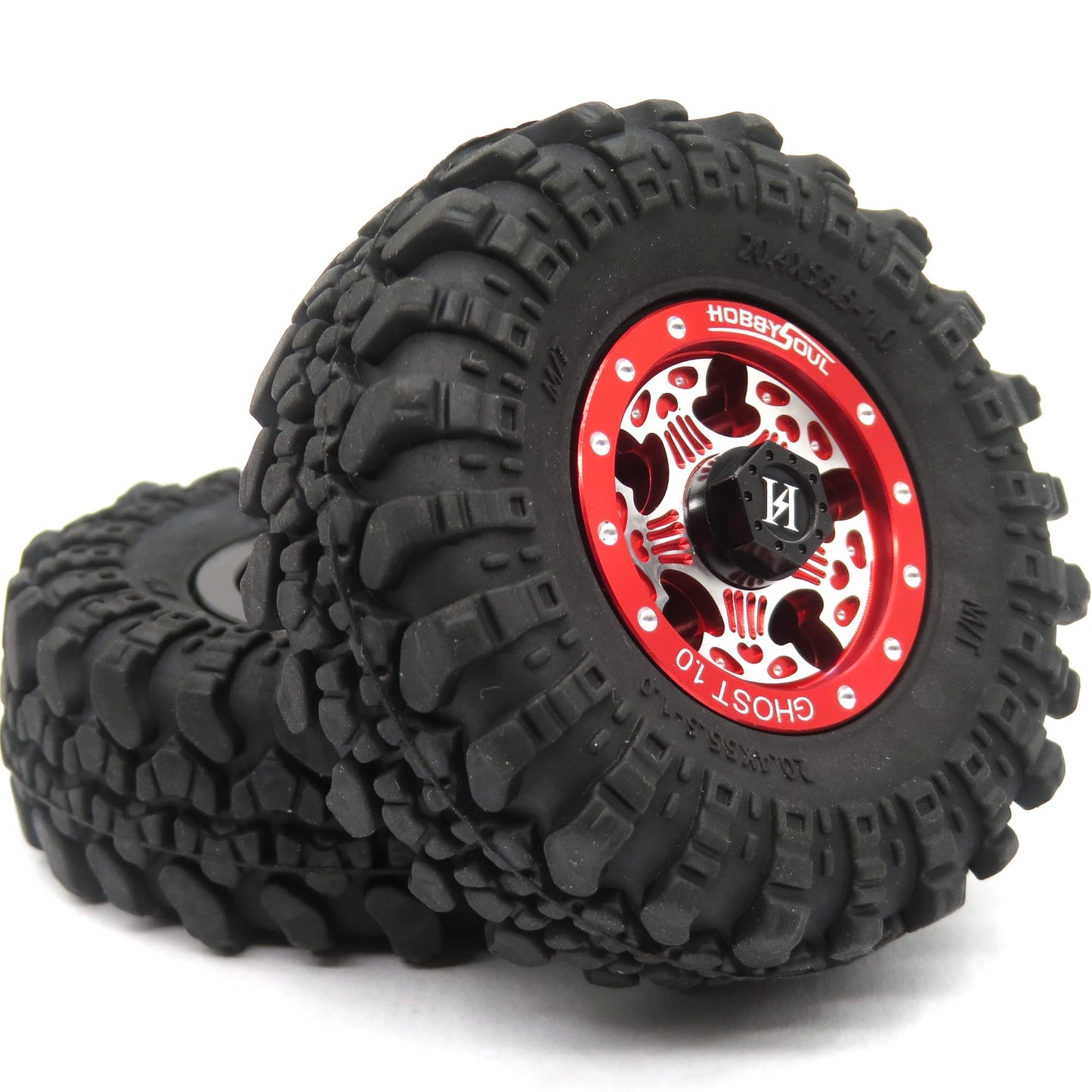 hobbysoul 4pc 1.0 Beadlock Wheels and Tires for RC Crawler Truck Axial SCX24 Traxxas 1/18 TRX4M Upgrades, HS701190