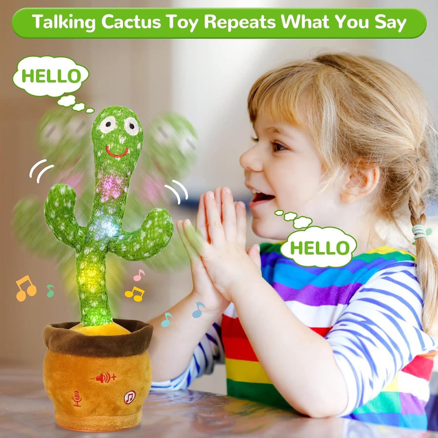 Emoin Halloween Skeleton Dancing Cactus Mimicking Toy, Talking Skull Cactus Toy Repeats What You Say,Singing Glowing Halloween Indoor&Outdoor Decorations