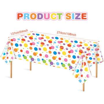 Oudain 1 Pcs Polka Dot Plastic Tablecloth 108 x 54 Inch Colorful Happy Birthday Table Cloth Decorations Rectangular Disposable W