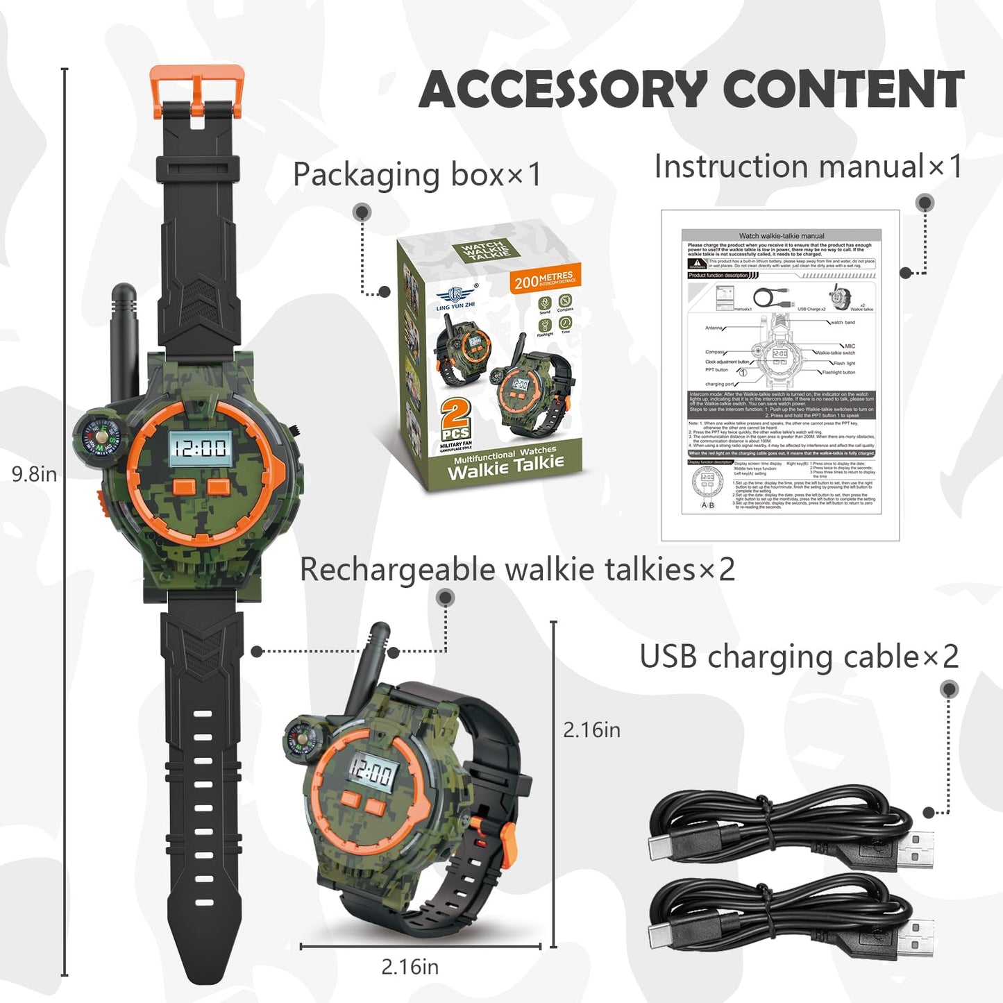 Rechargeable Walkie Talkies For Kids, Two-Way Radio Walky Talky With Flashlight Children Long Range, 2 Pack Interphone Toy For K