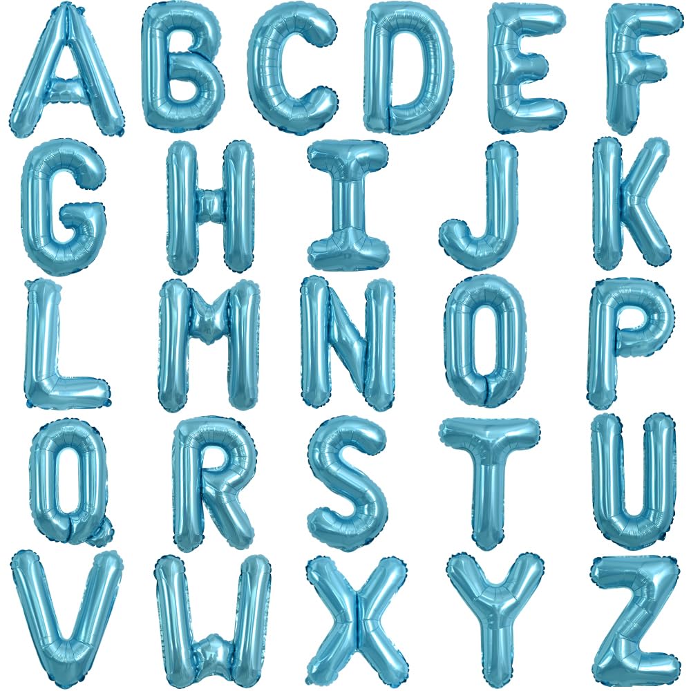Toniful 52 Pieces 16 Inch Light Blue Letter A-Z Balloons,Custom Phrase Mylar Foil Alphabet Letter Diy Personalized Phrase Banner