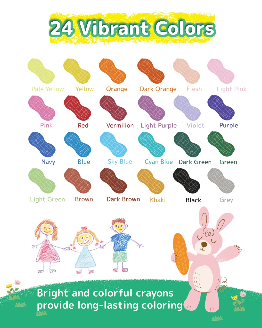 Posucess Peanut Crayons For Kids, 24 Colors Washable Toddler Crayons, Non-Toxic Baby Crayons For Ages 2-4, 1-3, 4-8, Coloring Ar