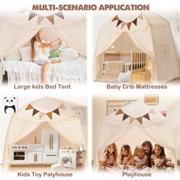 Extra Large Kids Play Tent With Flags & Star Lights, Portable & Foldable Teepee, Bed Tent Bed Canopy For Boys & Girls, Indoor Ou