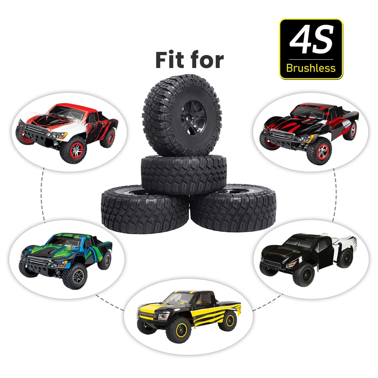 Hobbyfire Height 4.72 inches (120mm) 1/10 Short Course Truck Tires and Wheel Rims 12mm Hex with Foam Inserts for for All Terrain