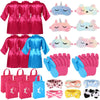 Shihanee 30 Pcs Spa Party Supplies for Girls, 6 Satin Robe 6 Kids Slippers Sleepover Birthday Spa Party Favors (Rose Red, Blue)