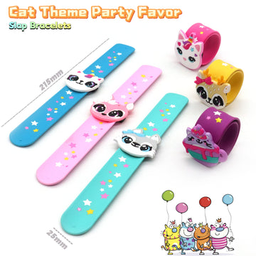 PAITUEND Cat Theme Slap Bracelets Party Favors- Cat Silicone Wristbands (6pack) for Boys&Girls Birthday&Cat Theme Party Supplies