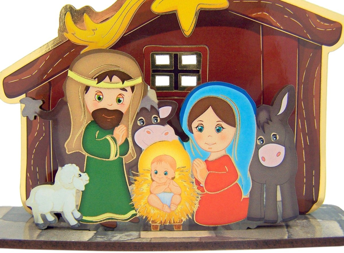 Hirten Wooden Holy Family In Manger Standing Christmas Nativity Figurine, 3 1/2 Inch