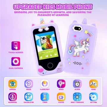 KAKTIN Kids Phone for Girls, Touchscreen Learning Toy, Dual Camera, Purple, Model PH05, Perfect Christmas/Birthday Gift for Ages 3-11