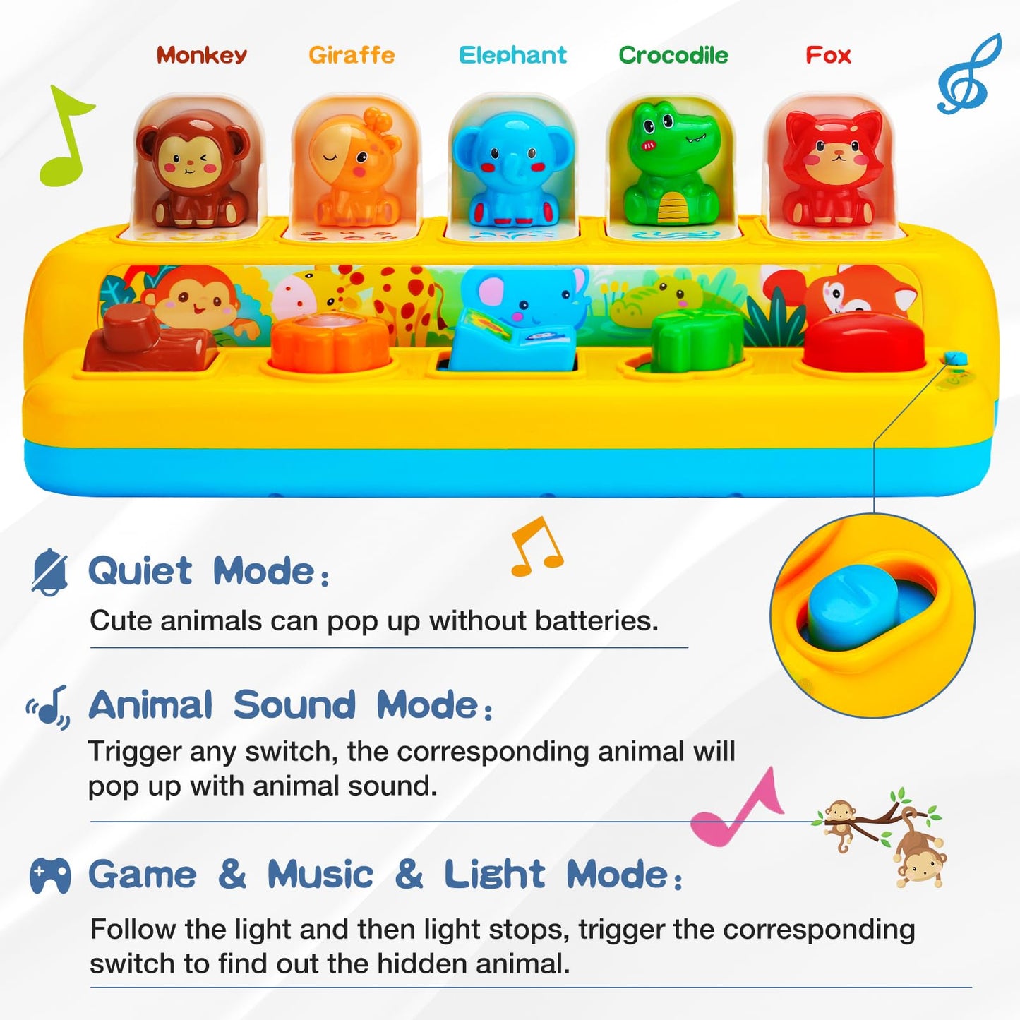 Interactive Pop Up Animal Toys With Music & Light, Montessori Cause And Effect Toys For 1 Year Old Boy Girl Early Learning Musical Baby Toys 9-12-18 Months Stem Toddler Toys Age 1-2 Gift For Infant