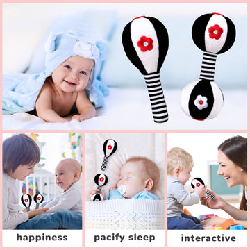 Xixiland Baby Rattles 0-6 Months Newborn Toys Infant Toys 0-6 Months Rattles For Babies 0-6 Months Baby Toys 0-6 Months, Black And White High Contrast Baby Toys Dumbbell Toy For 0 3 6 9 12 Months