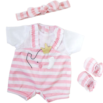 Jc Toys | Berenguer Boutique | Baby Doll Outfit | Pink Stripes And White Overall Shorts | Includes Headband And Booties | Ages 2+ | Fits Dolls 14'- 16'