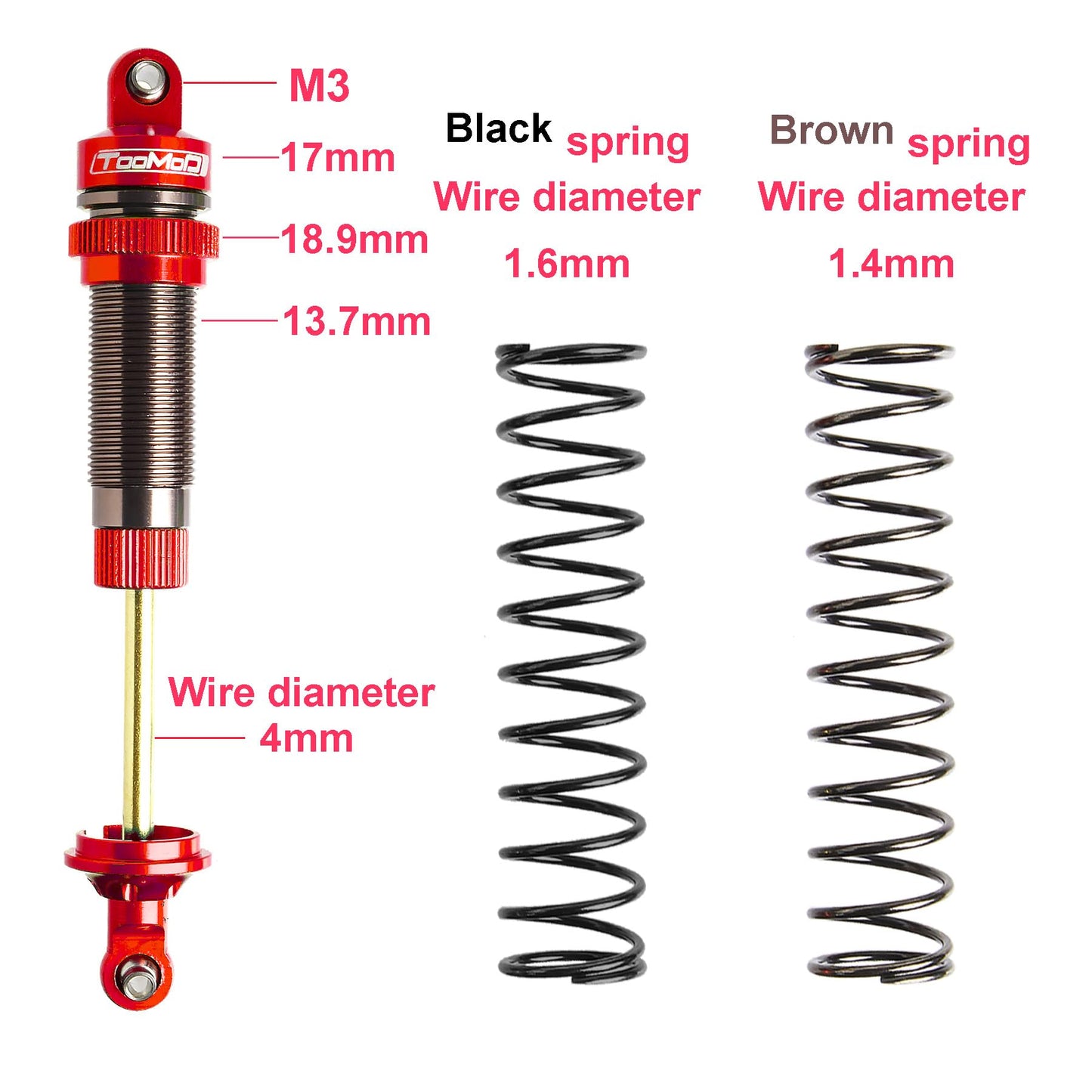 TOOMOD 90mm/105mm RC Oil Shock Absorber Big Bore Damper for 1/10 Slash 2WD, 4WD 4x4,Stampede,Rustler 4X4 VXL, Hoss,Bandit, Ford,