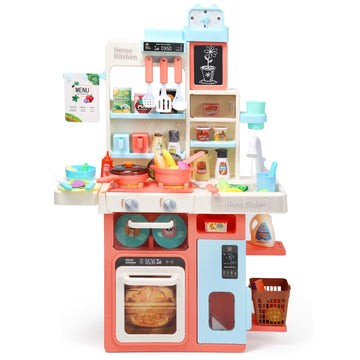 HOLYFUN Kids Kitchen Playset, Kitchen Set for Toddler with Sound and Light, Cooking Stove with Steam, Play Sink and Toy Kitchen