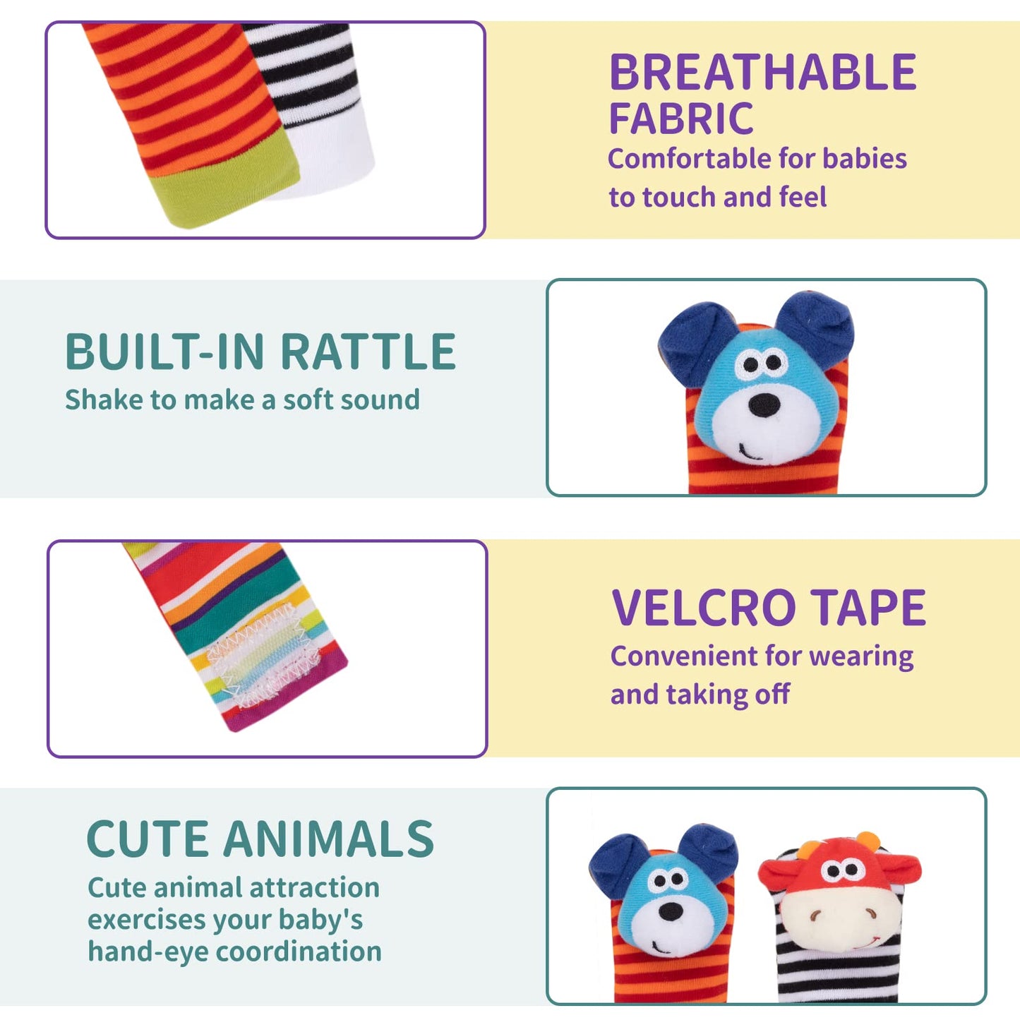Padonise 4 Pack Baby Wrist Rattles Rattle Socks Set Baby Socks Animals Development Toys For Toddlers 1-3 Early Learning Toys For Babies Infant Sensory Toys Newbron Gift Set Birth Gifts For Baby