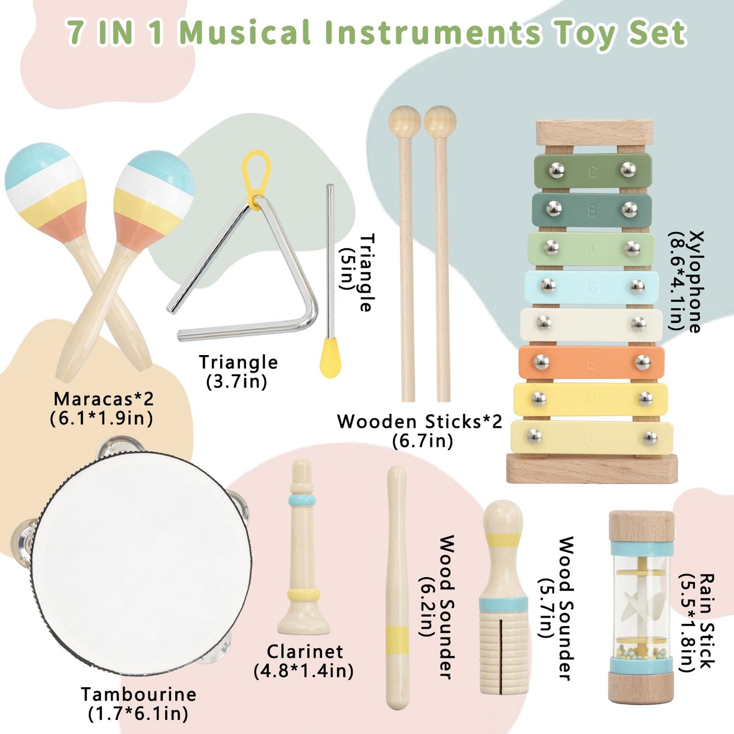 Toddler Musical Instruments Set - Wooden Musical Toys For Toddlers 1-3 Years Old, Percussion Montessori Toys For 1 2 3 Year Old,