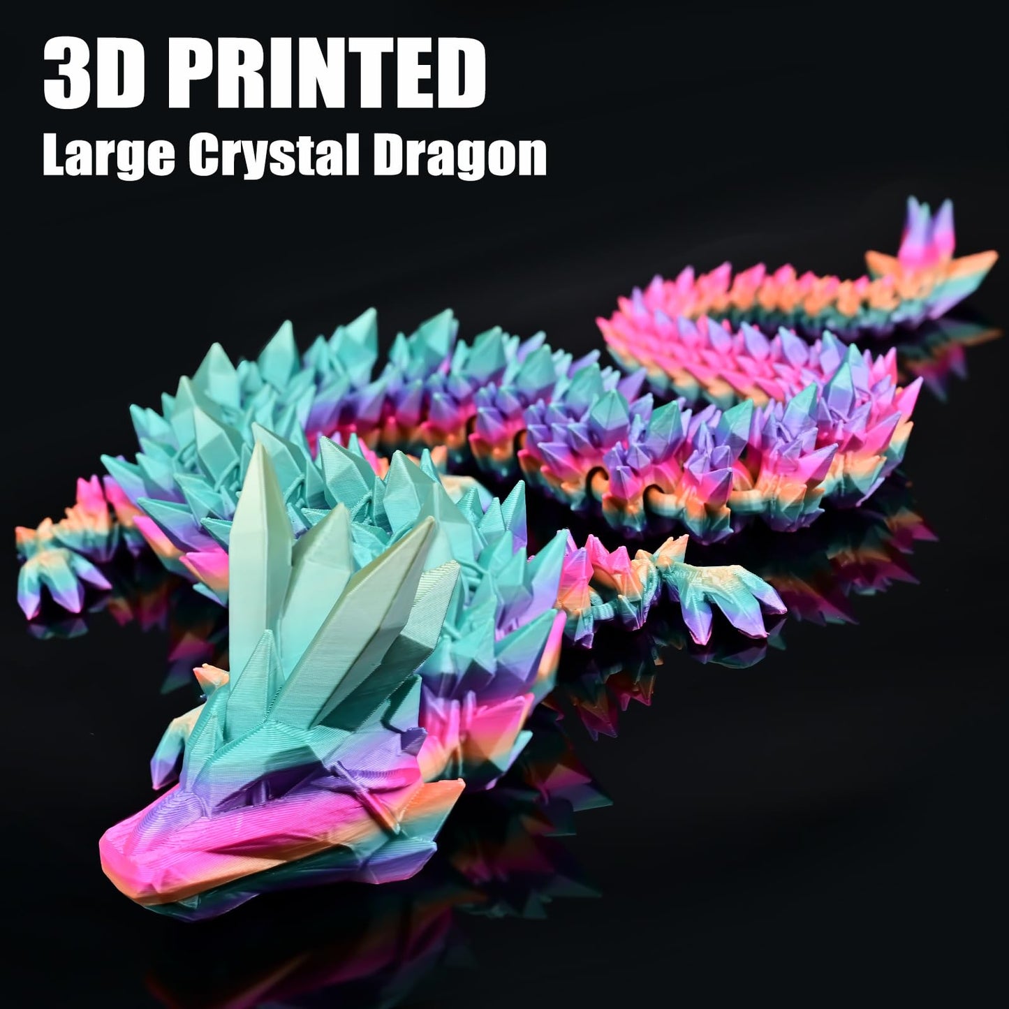 LOCYFENS Large 30'' 3D Printed Dragon, Articulated 3D Dragon Toys, Long Crystal Dragon Rainbow Color Change