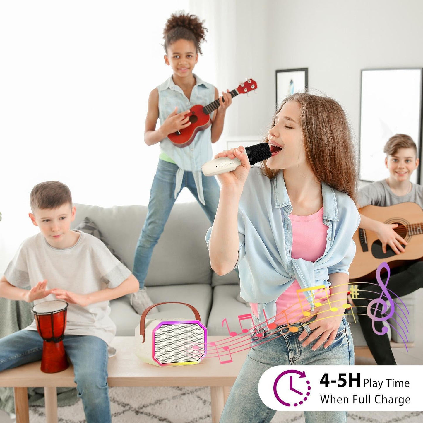 Ti-Too Karaoke Machine For Kids, Portable Bluetooth Karaoke Machine With 2 Microphones For Kids Adults Toddler. Christmas Toys For 3 4 5 6 7 8 9 10 11 12 Year Old Birthday Gift.(Beige)