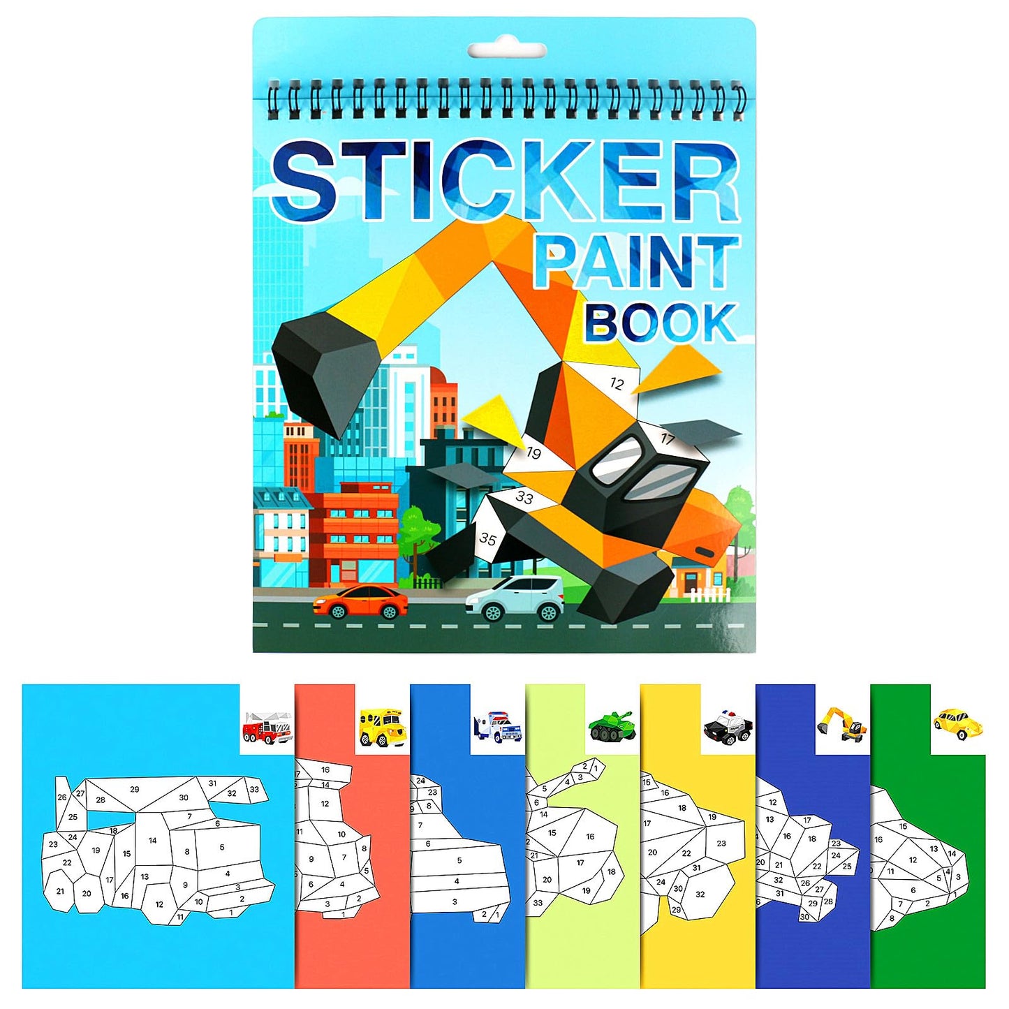 Sticker Paint Books For Kids Ages 4-8 Sticker Number Puzzle Vehicles Sticker Activity Book For Kids Ages 3 4 5 6 7 8 Birthday Party Favors Plane Car Travel Toys(Vehicles)
